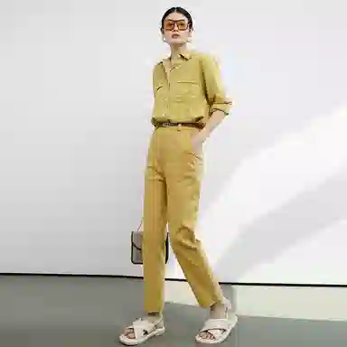 美洋 纯色高腰直筒九分休闲裤 女款