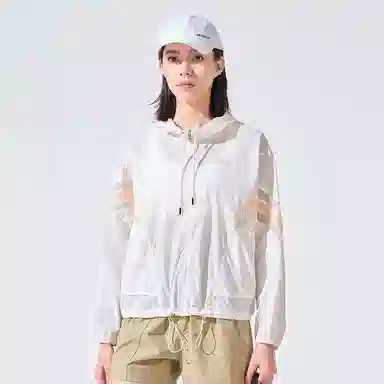 探路者 条纹拼色户外宽松连帽防晒衣 女款