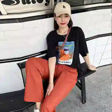 美洋 抽绳高腰直筒休闲裤 女款