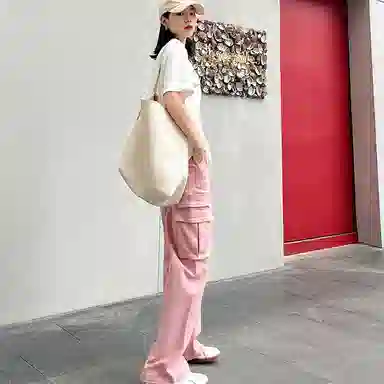 美洋 高腰直筒牛仔裤 女款 粉色