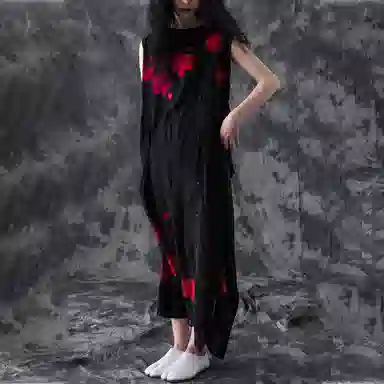 Yohji Yamamoto Peony Silk Dress Black