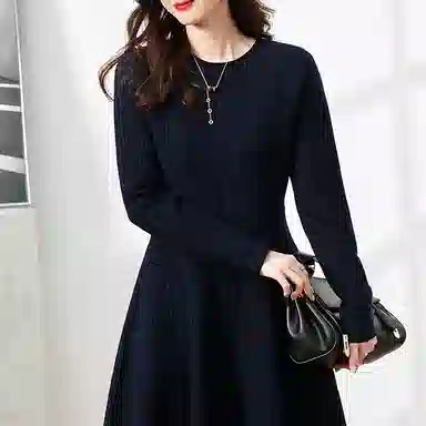 【dme】 纯色圆领长袖连衣裙 藏蓝色