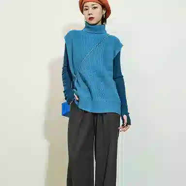 美洋 复古高领针织背心 女款