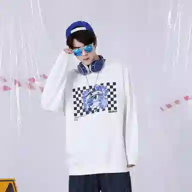 XXGOGO Blue Daisy Checkered Sweatshirt