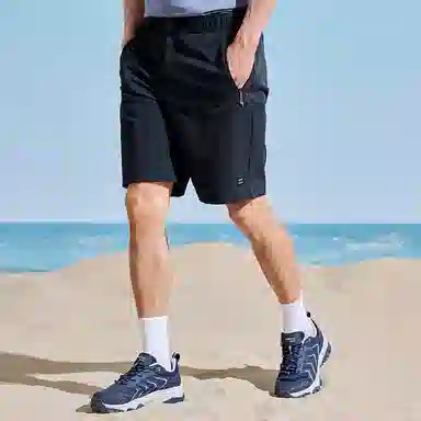 探路者 纯色速干户外透气弹力五分短裤 男款