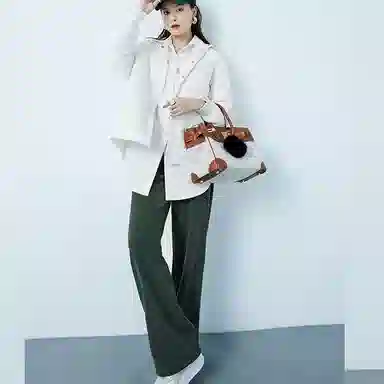 美洋 纯色高腰系带阔腿长裤 女款