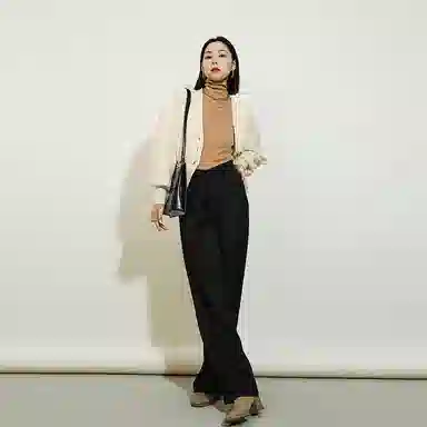 美洋 纯色交叉高腰直筒休闲裤 女款