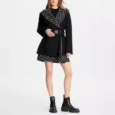 Louis Vuitton FW21 Wool Wrap Hooded Coat Black