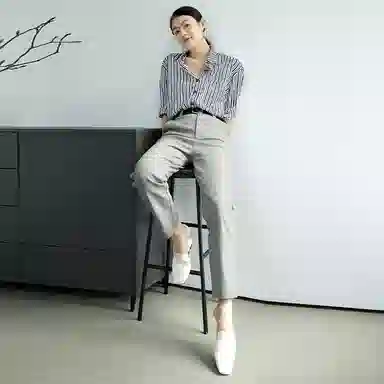 美洋 纯色高腰直筒九分休闲裤 女款