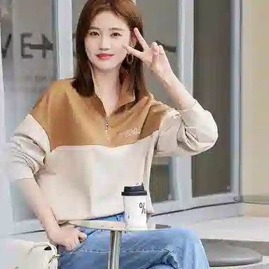 【dme】休闲拼接复古宽松卫衣 女款 杏色