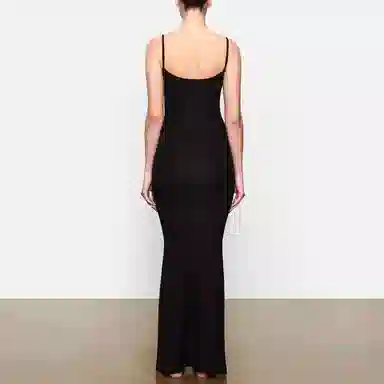 SKIMS SOFT LOUNGE LONG SLIP DRESS ONYX