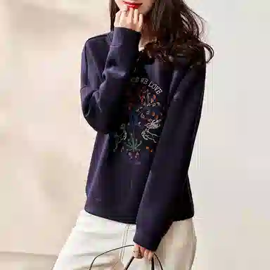 【dme】 几何图形图案印花宽松圆领长袖卫衣 女款 藏青