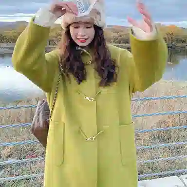 小镇姗姗 纯色双面呢中长款大衣 女款