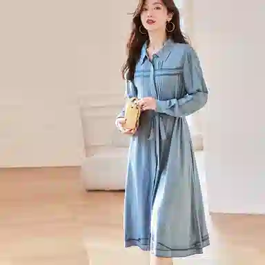 【dme】 复古通勤长袖连衣裙 蓝色