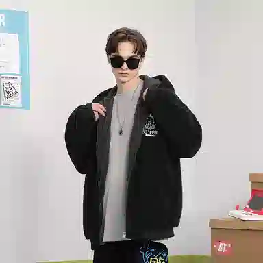 bt Simple Monster Letter Embroidered Fleece Hoodie Jacket