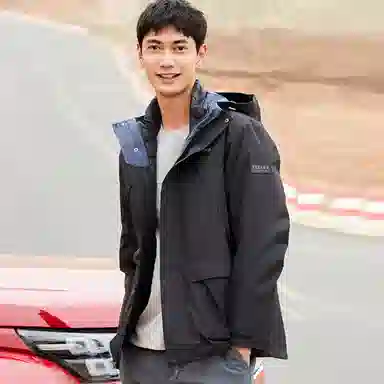 探路者 撞色拉链连帽冲锋衣 男款