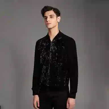 拉链棒球领修身毛衣 男款 黑色