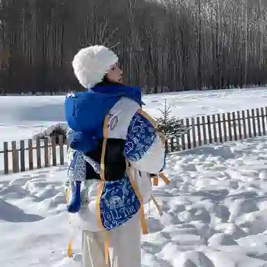 13 DEMARZO x MARK WIGAN Graffiti Ribbon Hooded Down Jacket Blue White