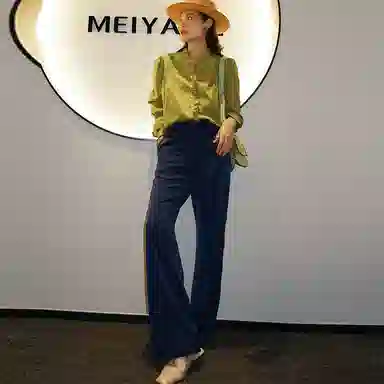 美洋 免熨系列 纯色简约直筒长裤 女款 海军蓝