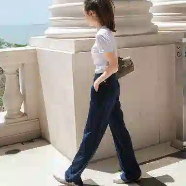 美洋 免熨系列 纯色简约直筒长裤 女款 海军蓝