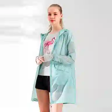 探路者 纯色户外轻薄防泼水防晒连帽皮肤衣 女款