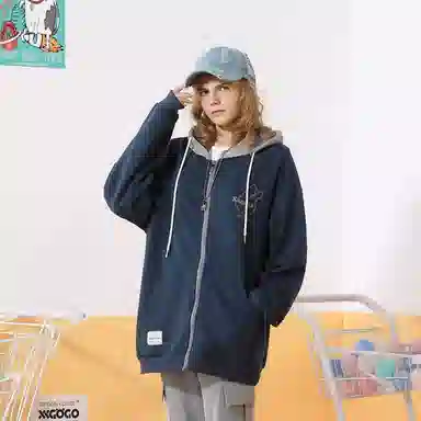 XXGOGO Colorblock Letter Print Hoodie Jacket