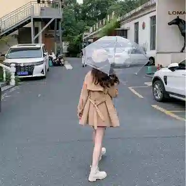 小镇姗姗 纯色翻领中长款风衣 女款 藜麦色