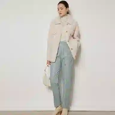 美洋 拼贴纯色高腰直筒长裤 女款