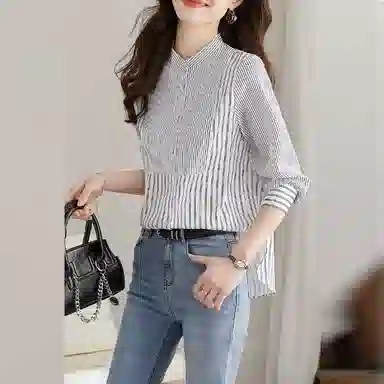 【dme】 立领条纹长袖衬衫 女款