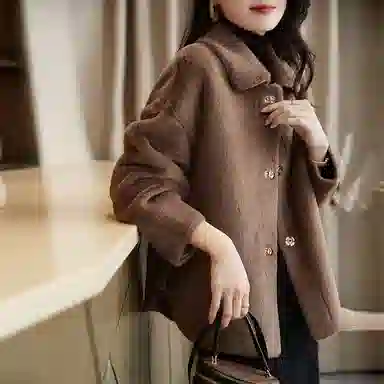 【dme】 纯色单排扣设计翻领绒感外套 女款 咖啡色