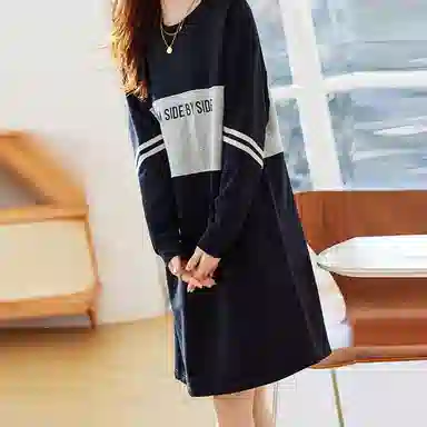 【dme】 宽松休闲针织圆领长袖连衣裙 女款 黑色