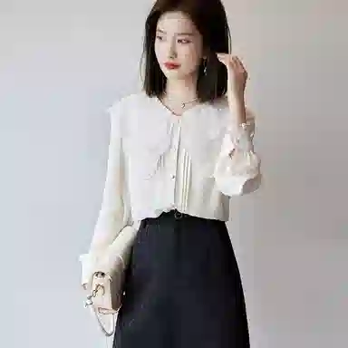 【dme】简约通勤减龄娃娃领雪纺衫 女款 杏色