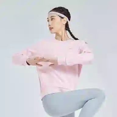 鸿星尔克 立型科技 纯色字母印花休闲运动简约圆领长袖卫衣 女款 芍药粉
