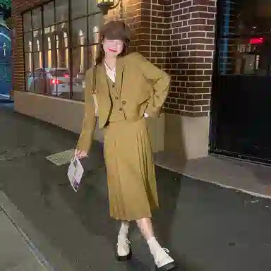 小镇姗姗 假两件学院风小西装套装 女款