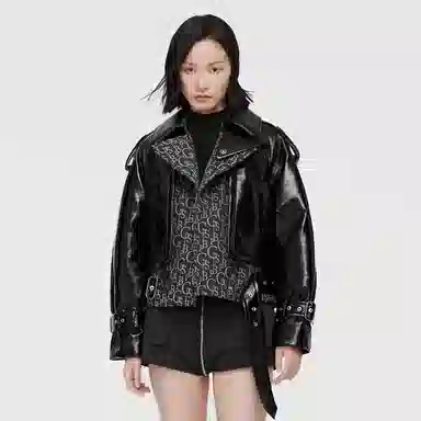 波司登 拼接机车夹克短款鹅绒羽绒服 冬季 女款 亮漆黑