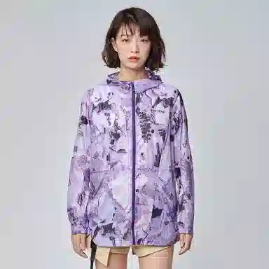 探路者 纯色户外运动休闲防晒轻薄透气连帽皮肤衣 女款