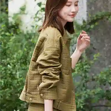 【dme】 翻领长袖截短外套纯色休闲半身裙裙装套装 女款 深卡其