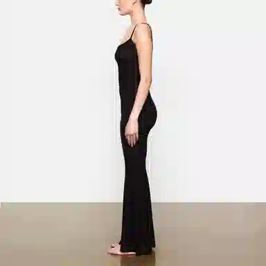 SKIMS SOFT LOUNGE LONG SLIP DRESS ONYX