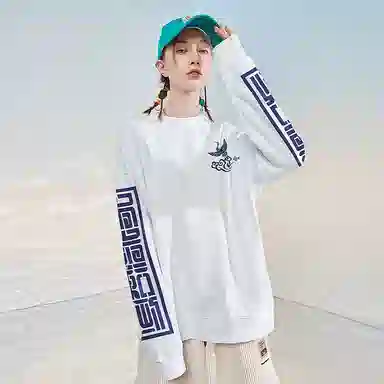 木村三社 仙鹤印花纯棉圆领宽松卫衣 男女同款