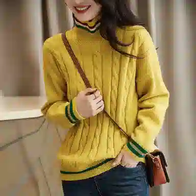 【dme】 套头高领拼色毛衣 女款