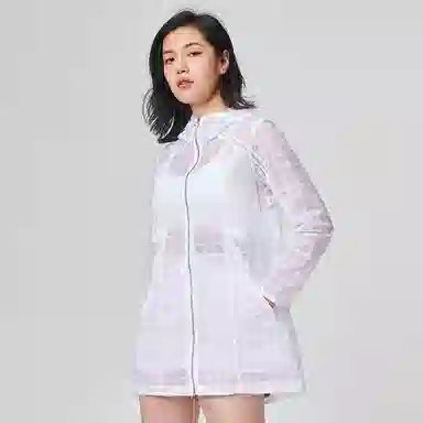 探路者 格子户外轻薄速干连帽皮肤衣 女款