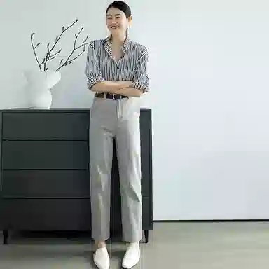 美洋 纯色高腰直筒九分休闲裤 女款