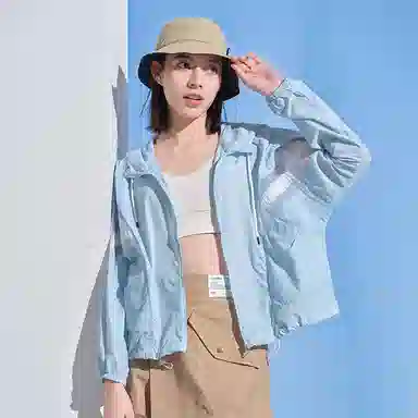 探路者 条纹拼色户外宽松连帽防晒衣 女款