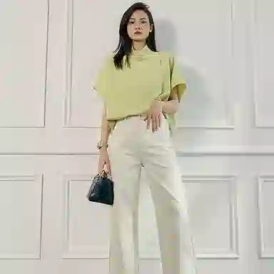 美洋 立领纯色短袖衬衫 女款 橄榄绿