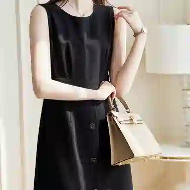 【dme】 纯色圆领高腰无袖连衣裙 黑色