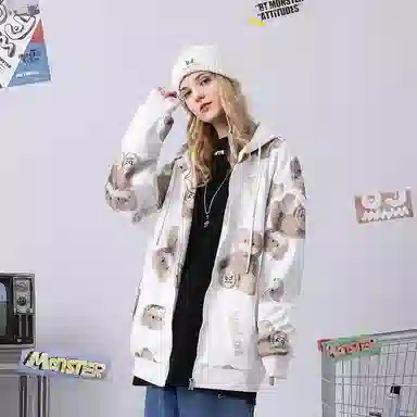 bt Bear Print Hoodie Jacket