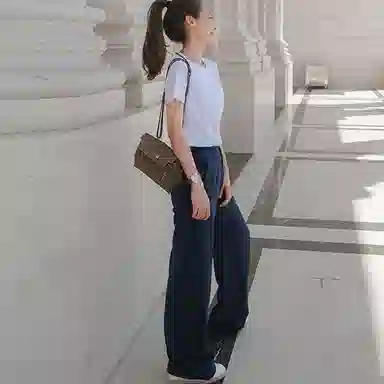 美洋 免熨系列 纯色简约直筒长裤 女款 海军蓝