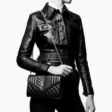 Saint Laurent YSL Monogram Quilted Leather Wallet Crossbody Bag Black