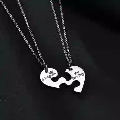 恋朵 潮流心形拼图 钛钢 项链 男女同款情侣款