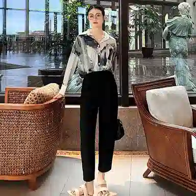 美洋 高腰松紧哈伦九分休闲裤 女款